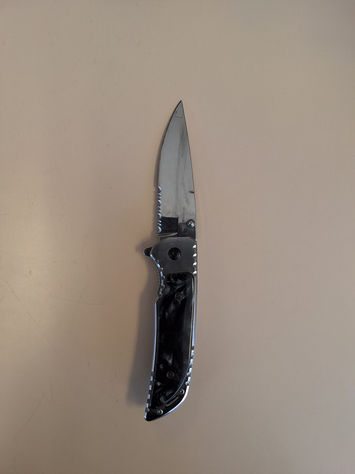 Silver Black Marbel Handle Pocket Knife