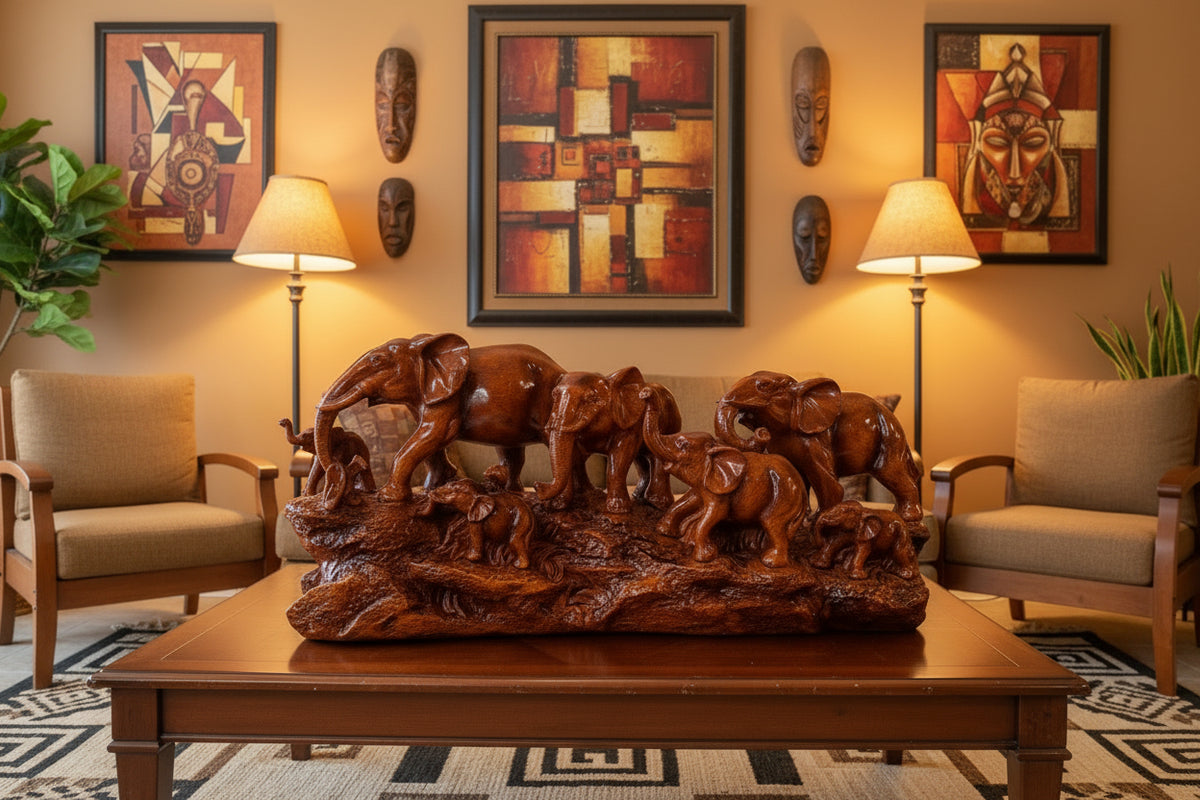 Elephant Family of 7 Woodlike
