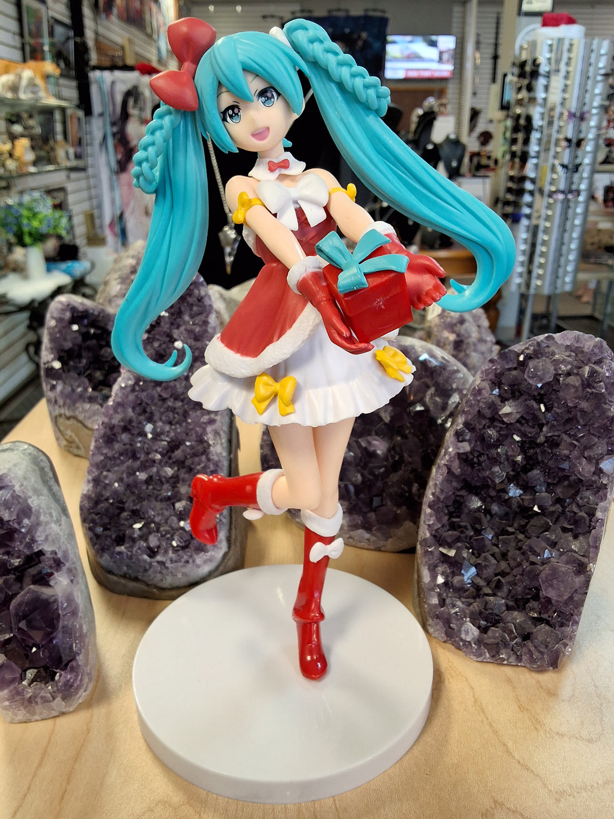 Hatsune Miku Holiday Cheer Blue/Teal Hair Holiday Dress and Red Present Teal Bow