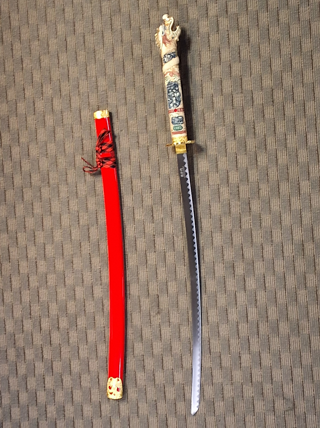 Red Katana with gold and white dragon handle #1471