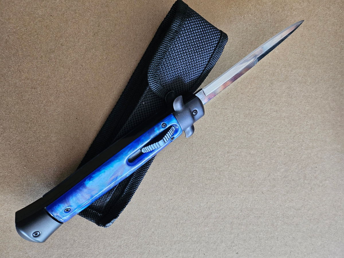 11" Italian Stiletto Black & Blue OTF