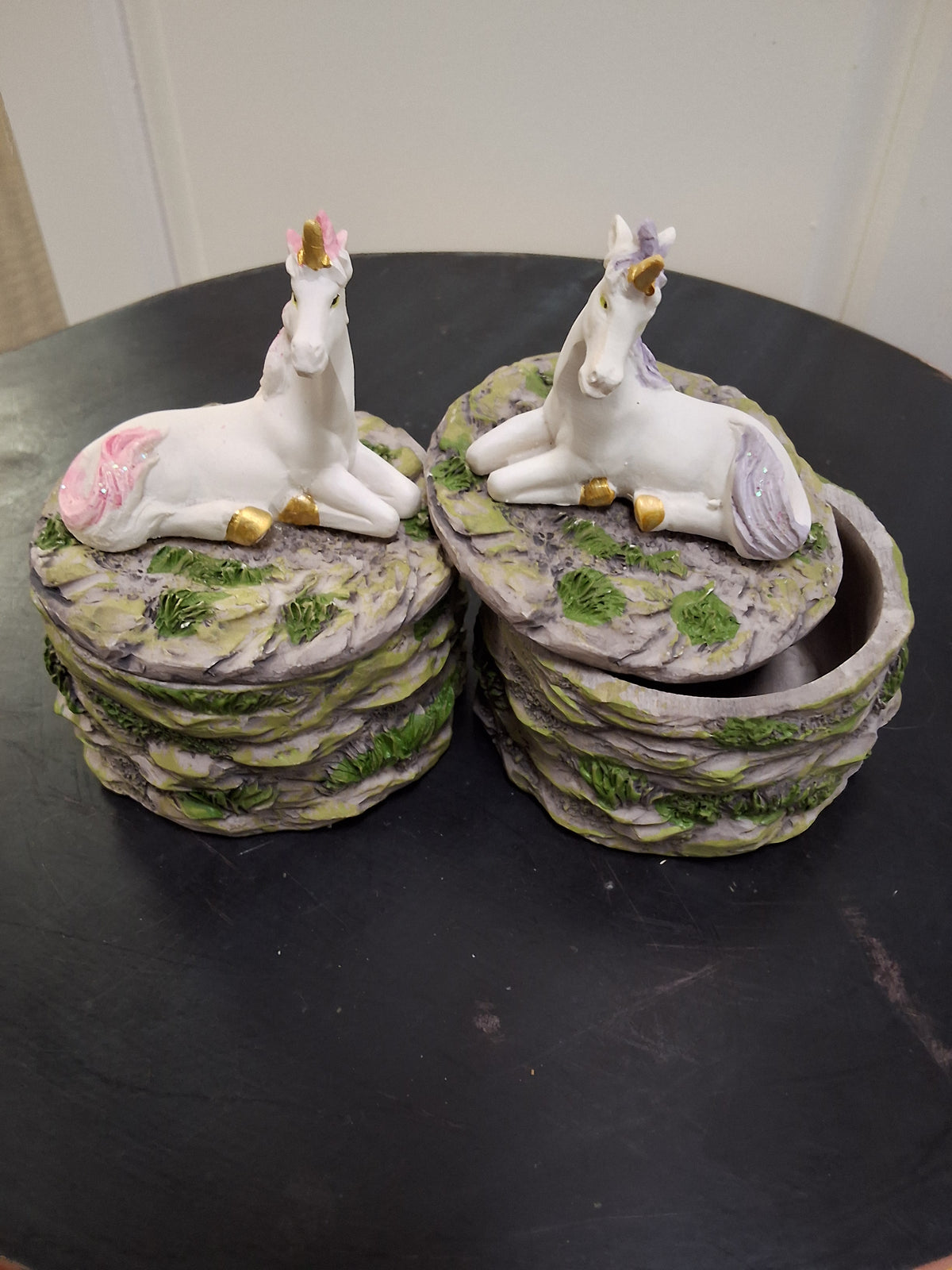 Unicorn sitting on grass trinket box