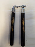 Black Nunchucks with Gold Chinese Dragon #3162