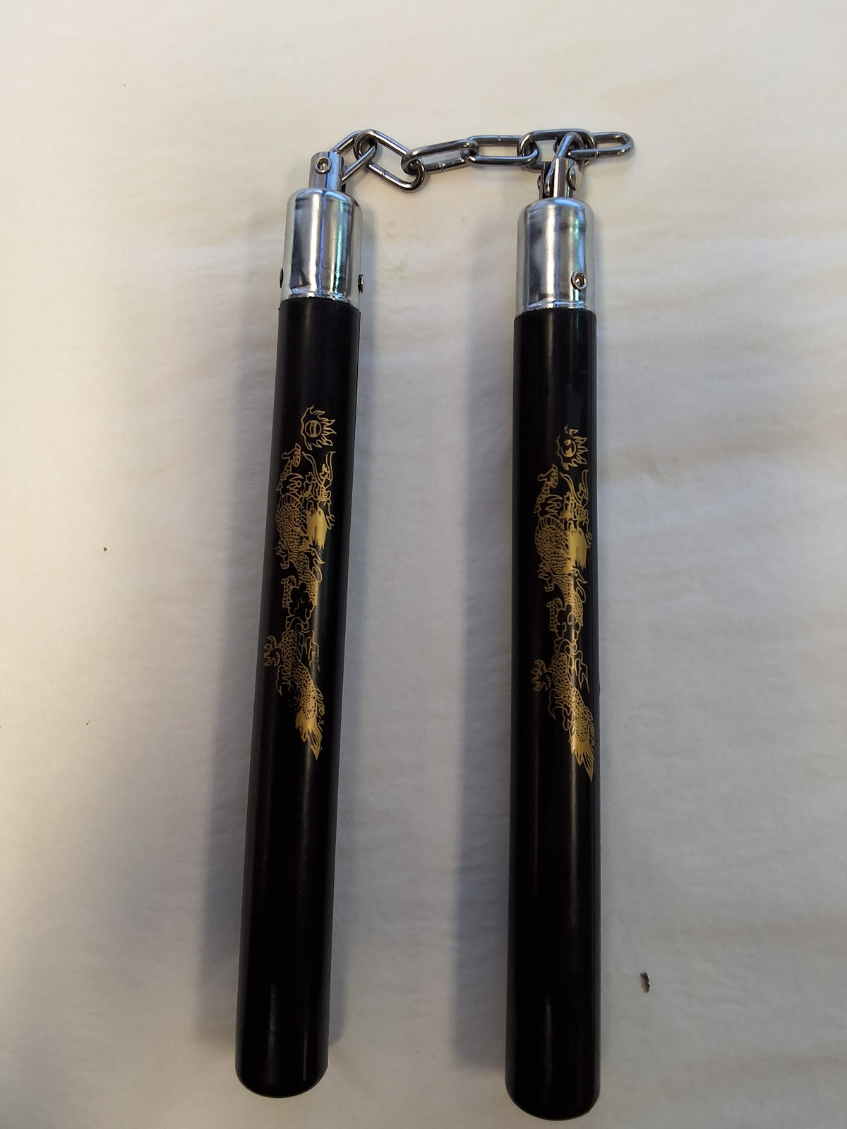 Black Nunchucks with Gold Chinese Dragon #3162