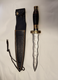 Damascus Kris blade, black and brass handle