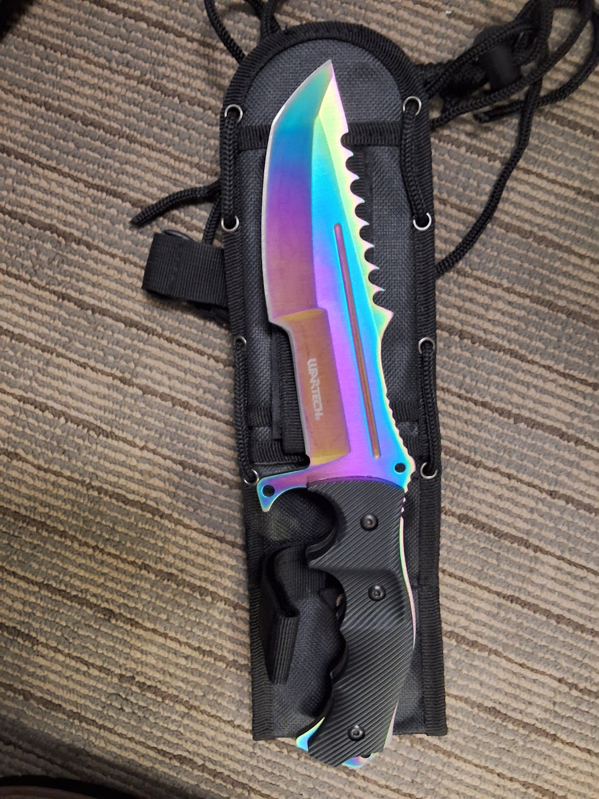 Rainbow Tanto Fixed Blade with Deep Finger Groves #3009