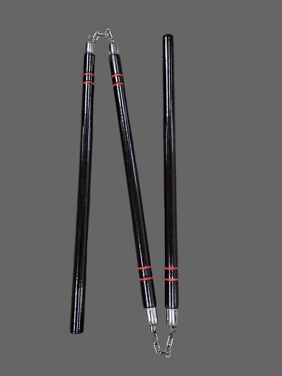 Black with Red Stripes 3 Piece Nunchucks #1802