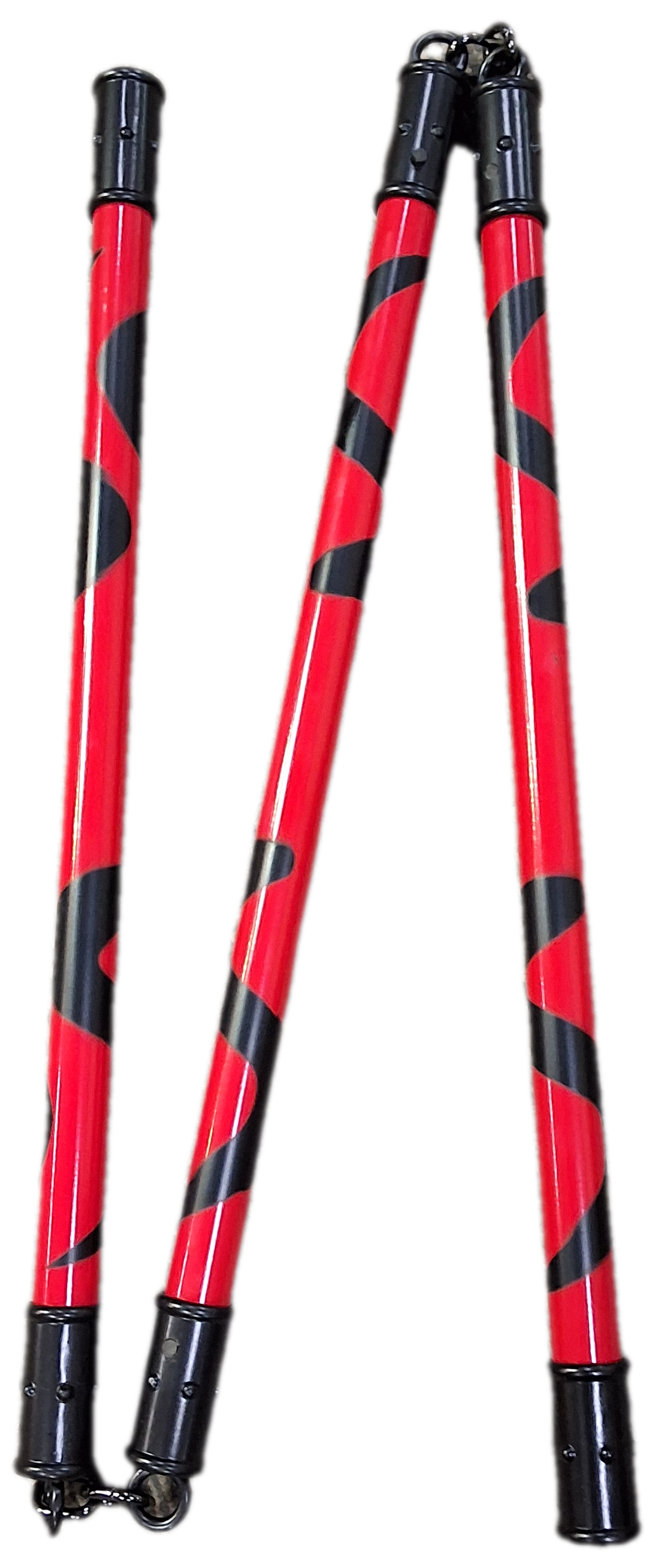 Red and Black Wavy 3 Part Nunchucks #1801