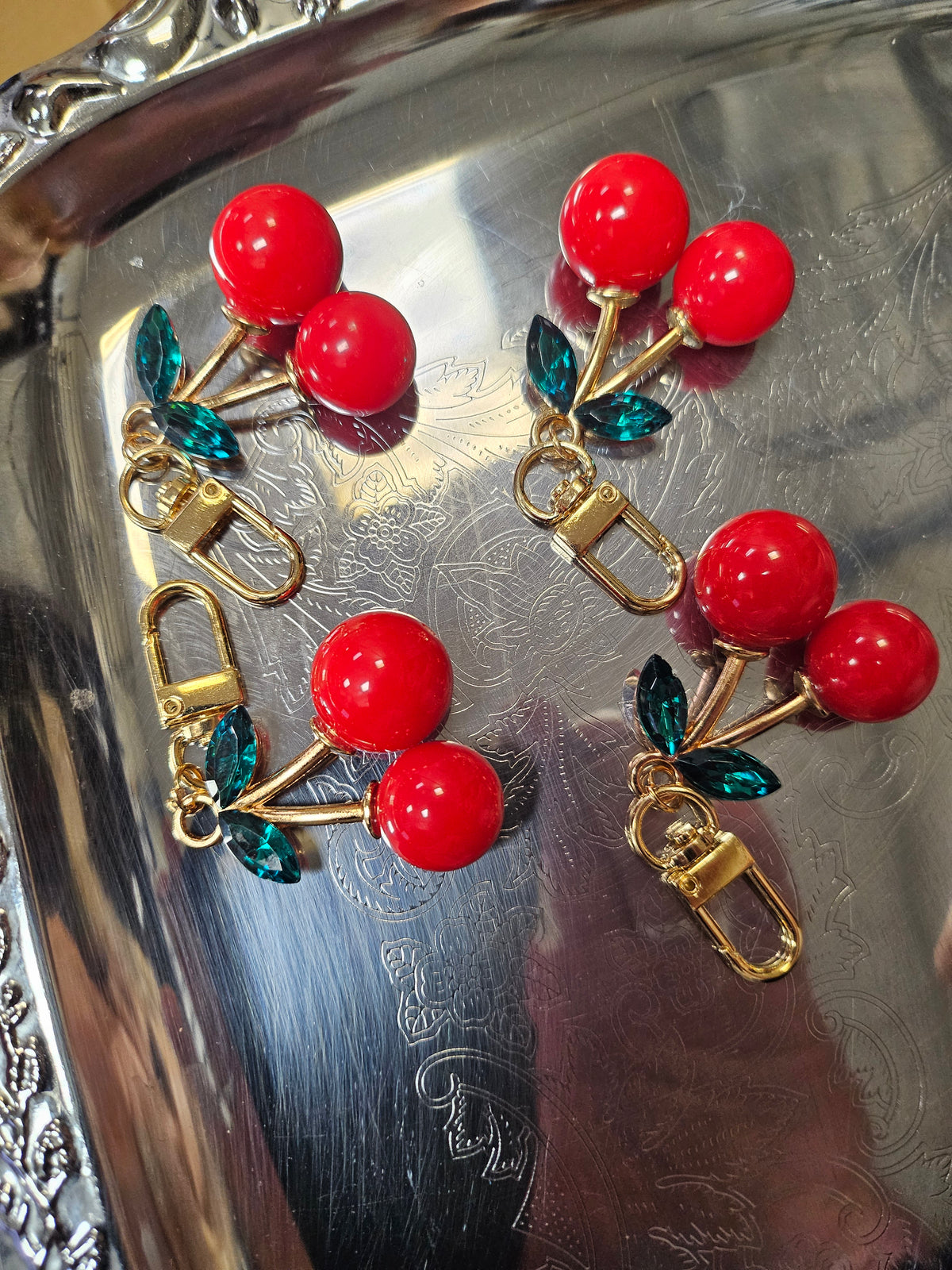 Cherry with green crystal leaves