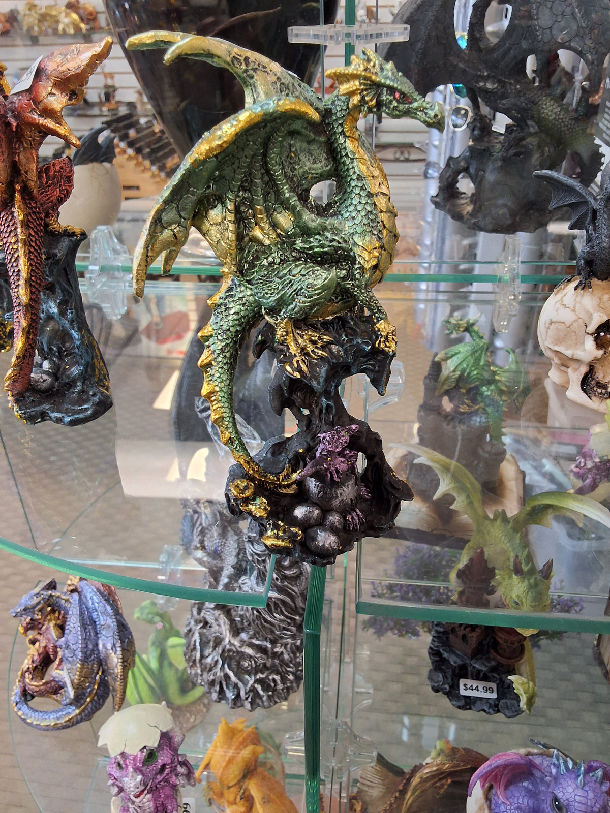GREEN DRAGON GUARDING EGGS STATUE