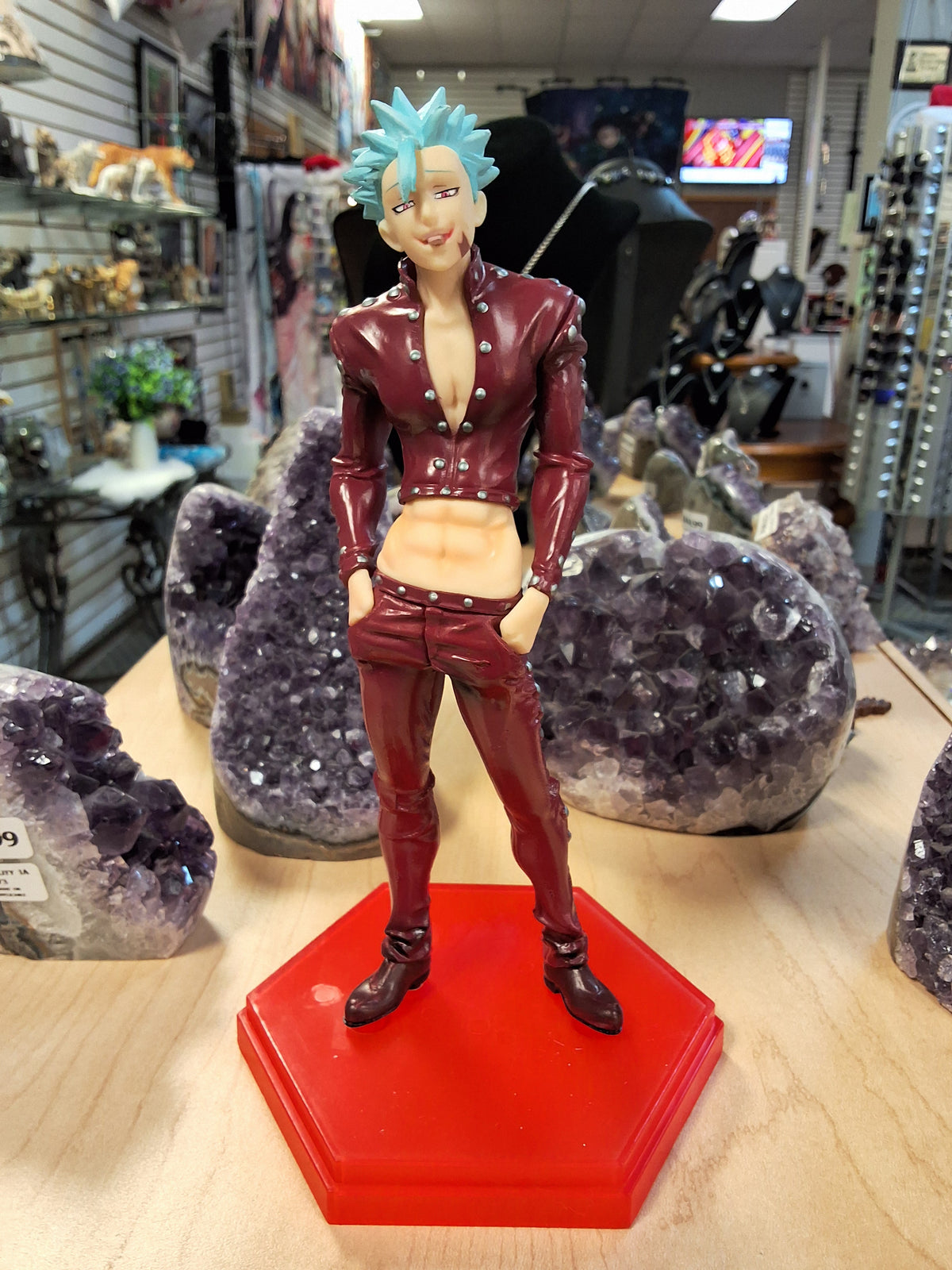 Guy with blue hair in red leather set #1592