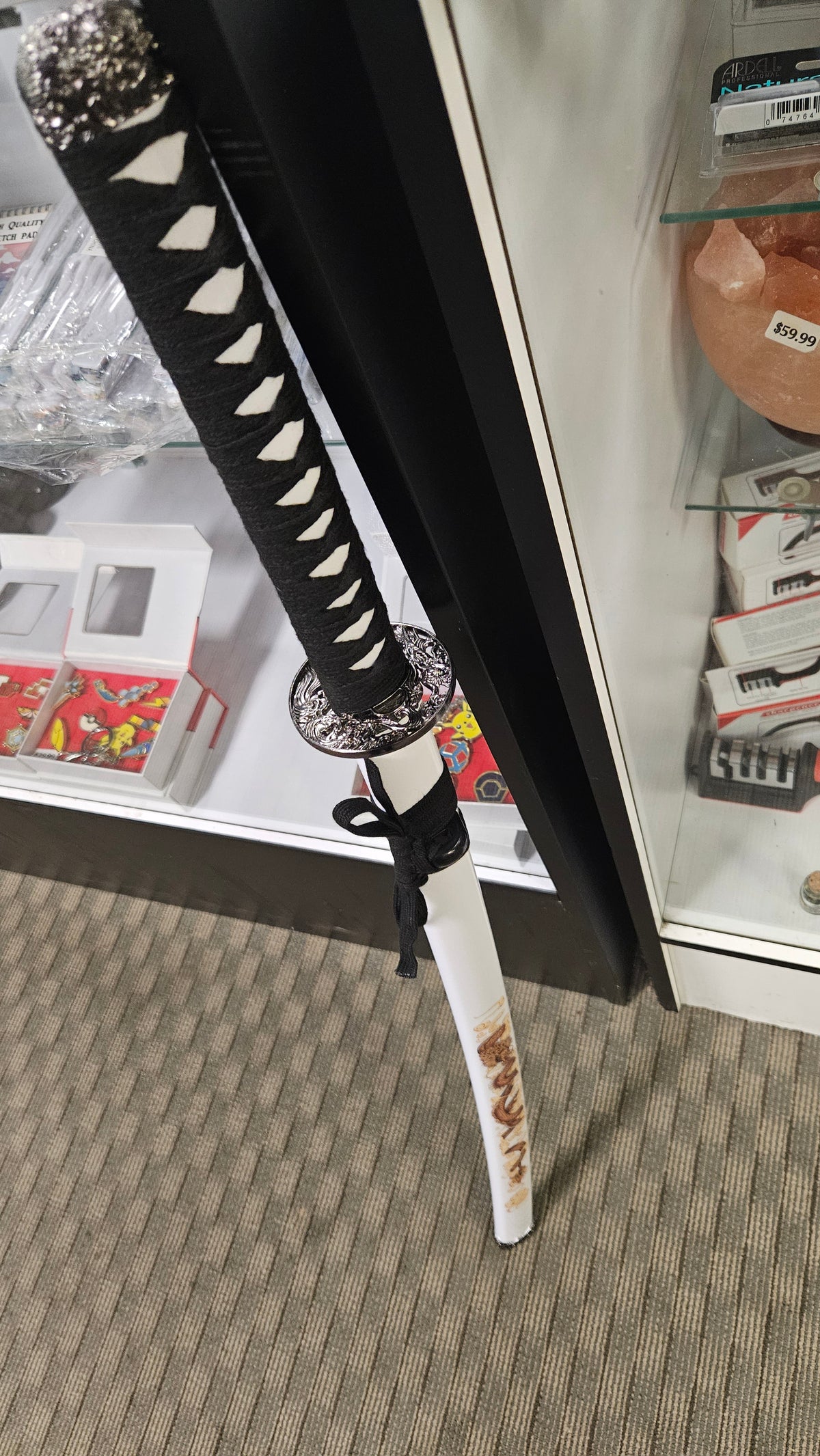 White Display Katana with Dragon