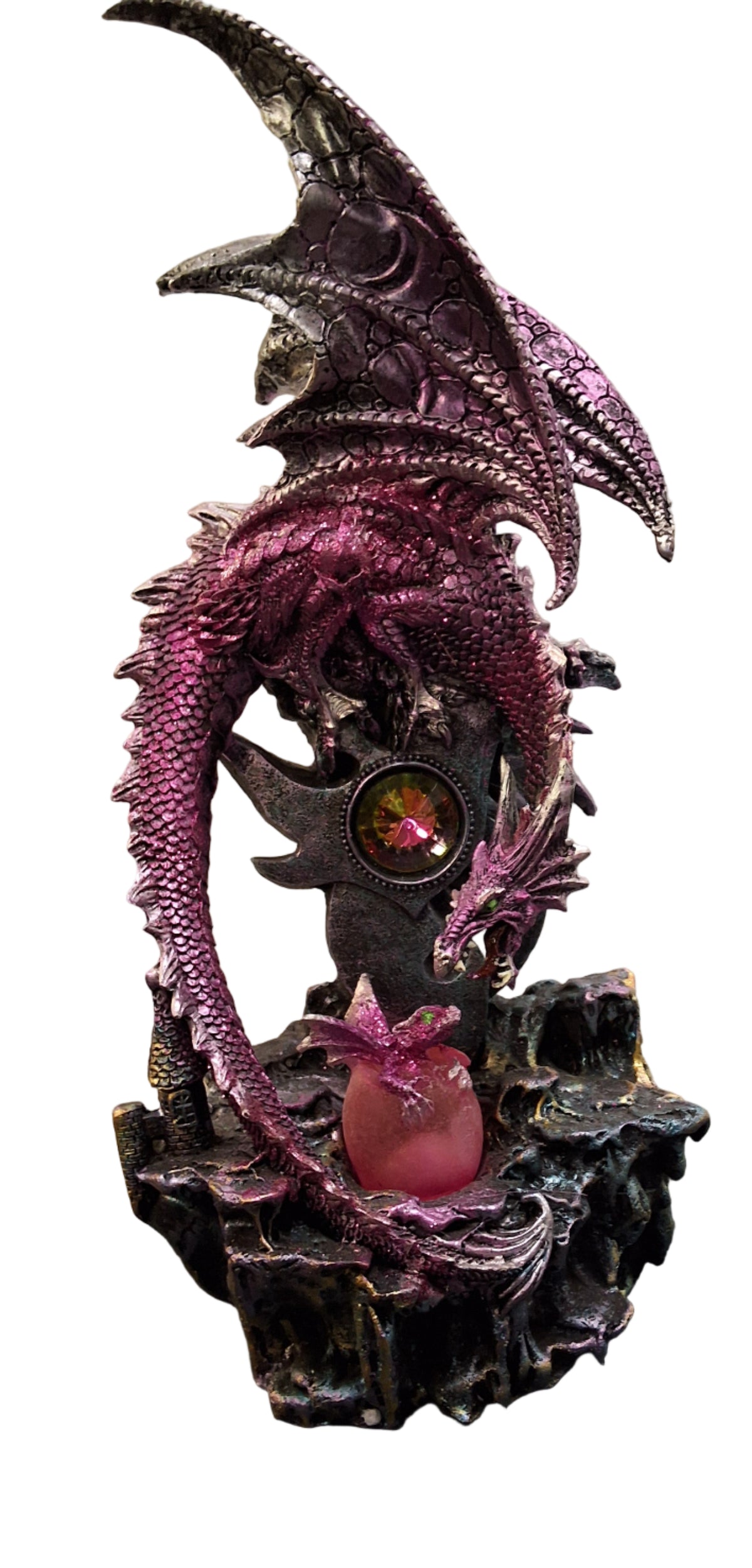 Pink glitter dragon with crystal and baby