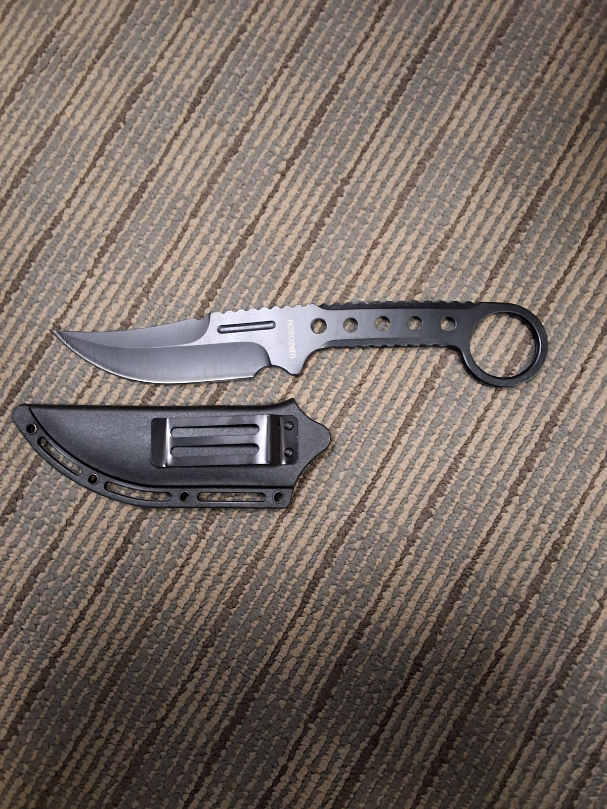 Black Skeleton Frame Droppoint Knife with Hard Case Kydex style Sheath #3018