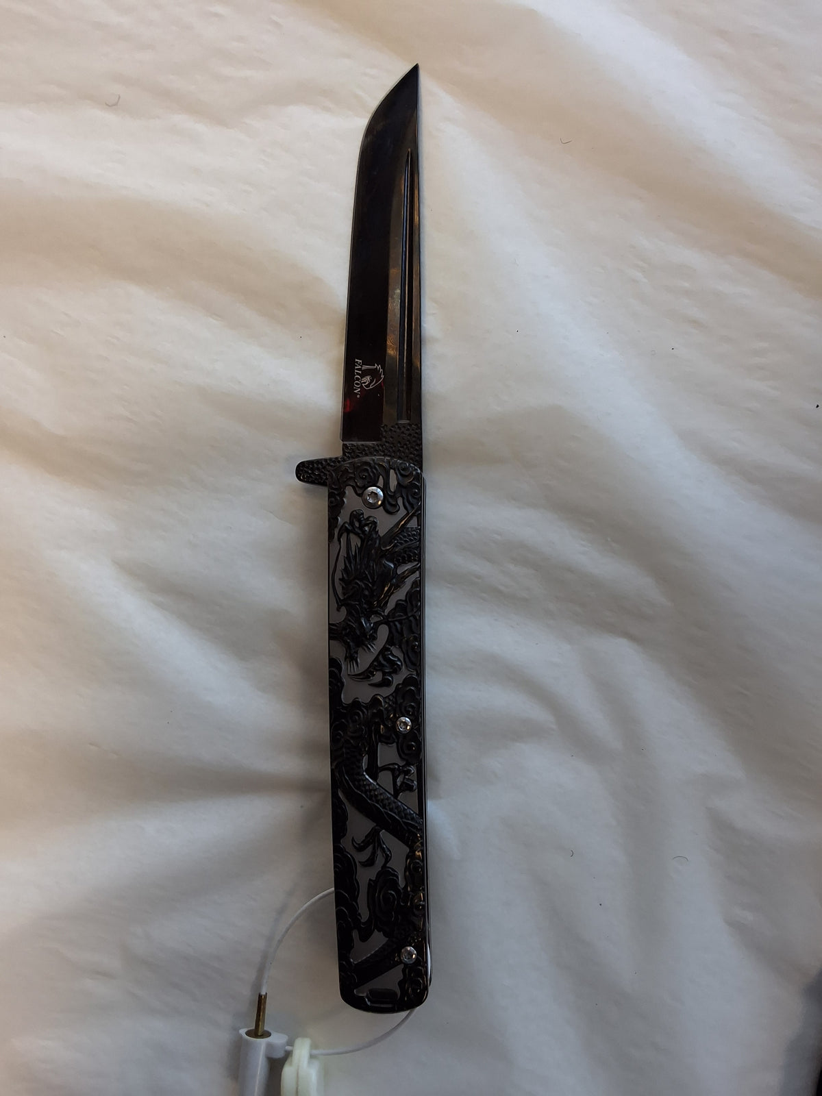 Black and Silver Dragon Pocket Knife with Black Blade #3167