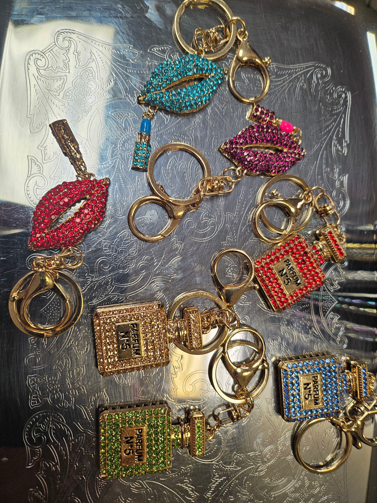Crystal Lips and Perfume Keychains
