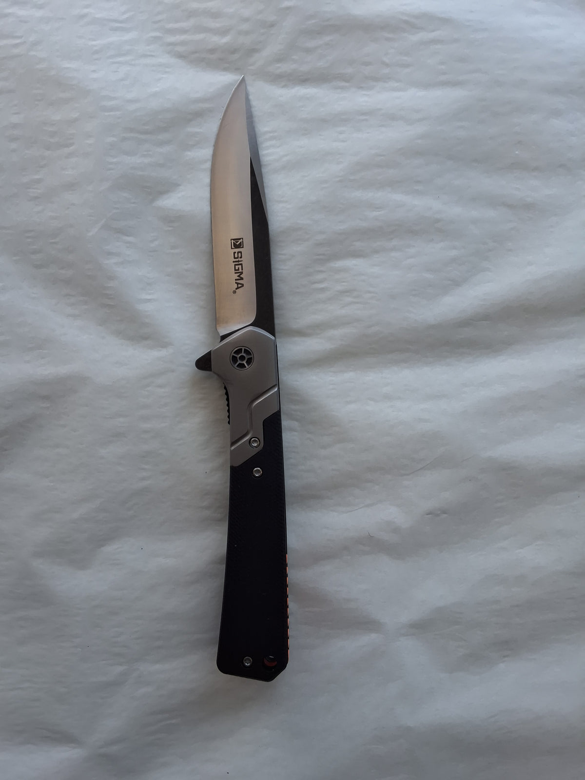 SIGMA D2 Steel Knife Black Handle Orange backing #3170